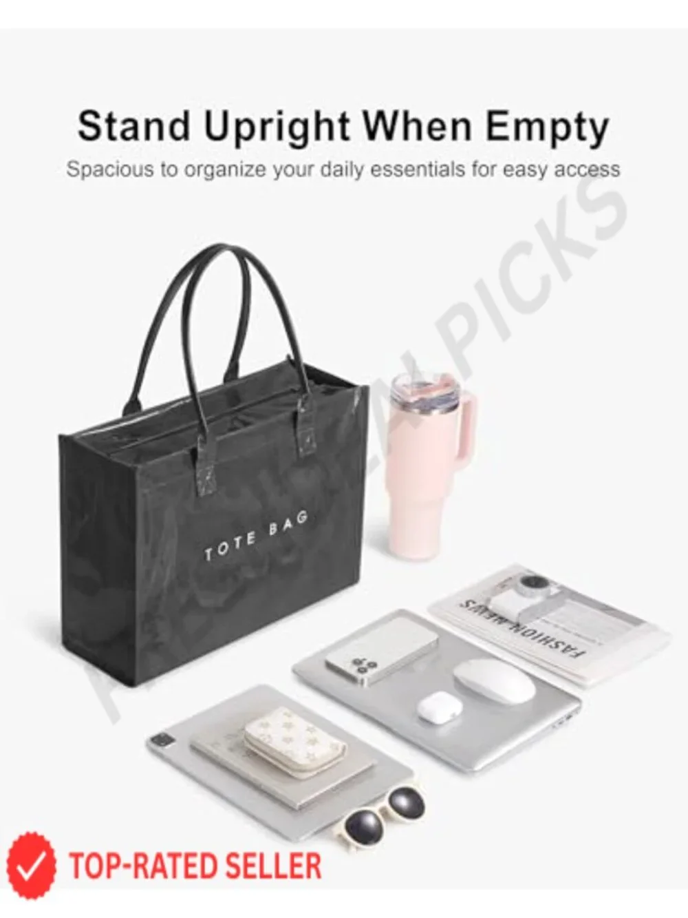 PVC Kraft Paper Tote Bag for Women with Letter Print, Waterproof, Top Handle